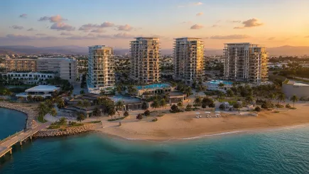 Ras Al Khaimah waterfront residential community, representing the owner-side real estate portfolio project management scope across Bay Residences, Mina Al Arab, Al Marjan Island, Falcon Island, and Al Hamra Village.